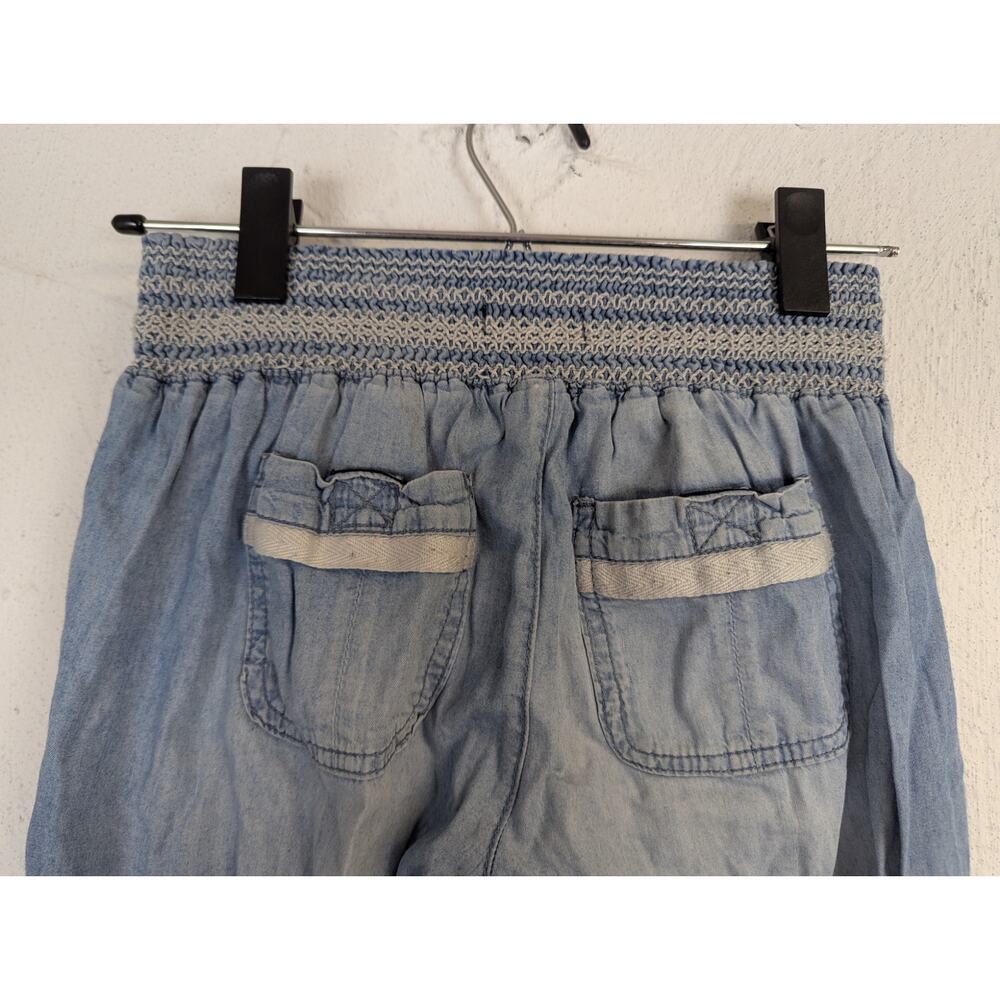 Rewash Chambray Denim Pants Lightweight Wide Leg Shirred Stretch Blue Small - Picture 4 of 9